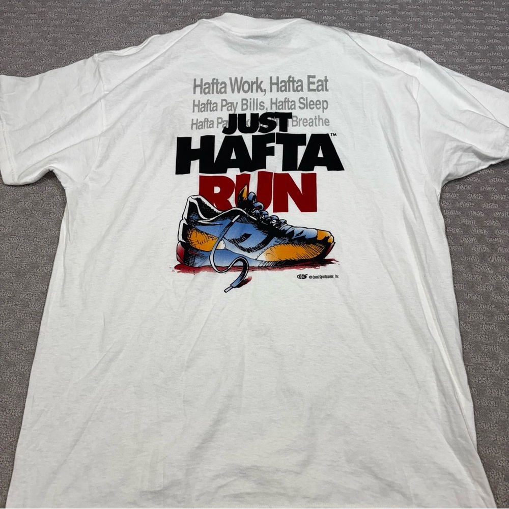 Vintage Coed Naked Just Hafta Run T-Shirt XL Made in‎ USA Running T